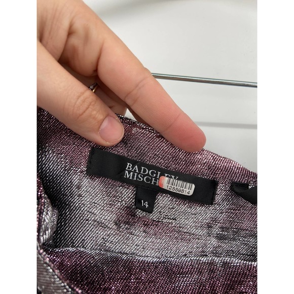 Badgley Mischka Pink Silver Metallic Wide Leg Paperbag Tie Waist Pants Size 14 - Picture 5 of 5